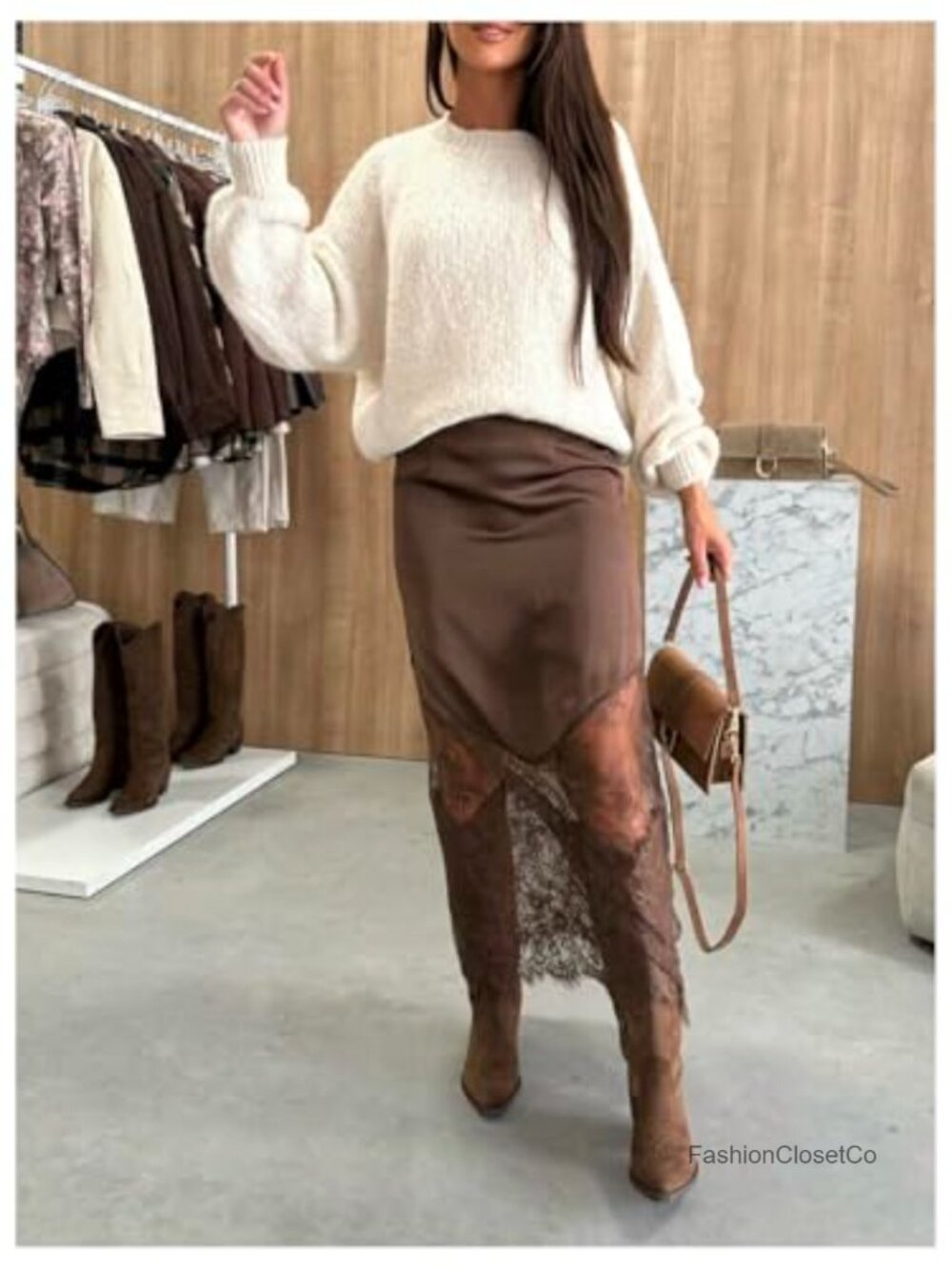 Lace Maxi Skirt Satin Asymmetrical High Waist Bodycon - Picture 4 of 4